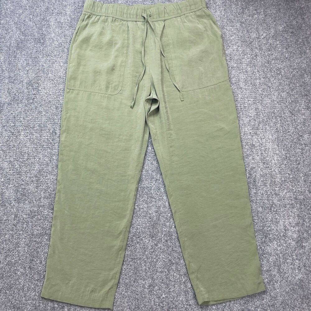 Zara Pants Womens Large Lightweight Drawstring Elastic Waist Crop Straight Green